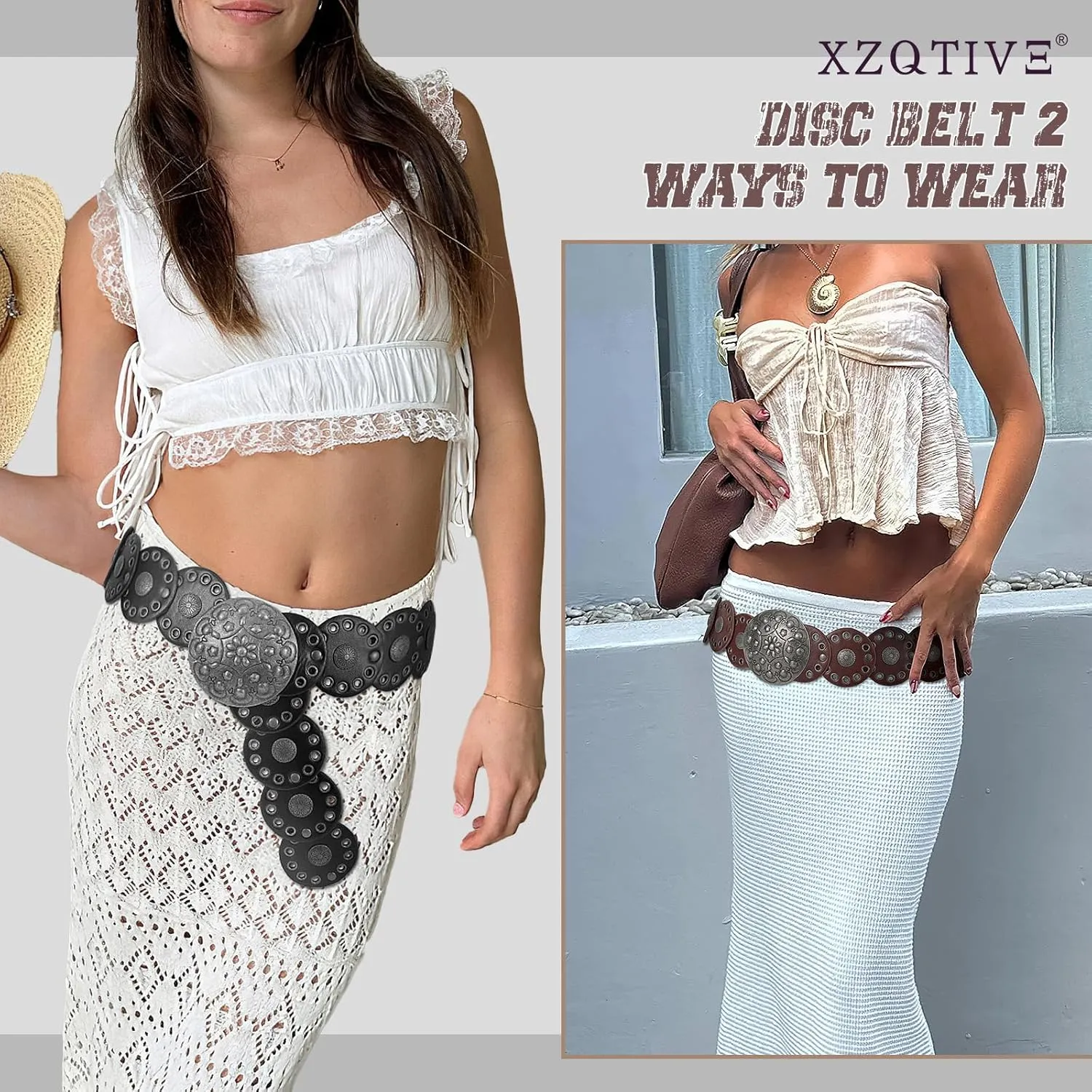 XZQTIVE Women's Western Belt with Concho Discs Adjustable Cowgirl Waist Belt Vintage Wide Disc Design for Dresses Jeans
