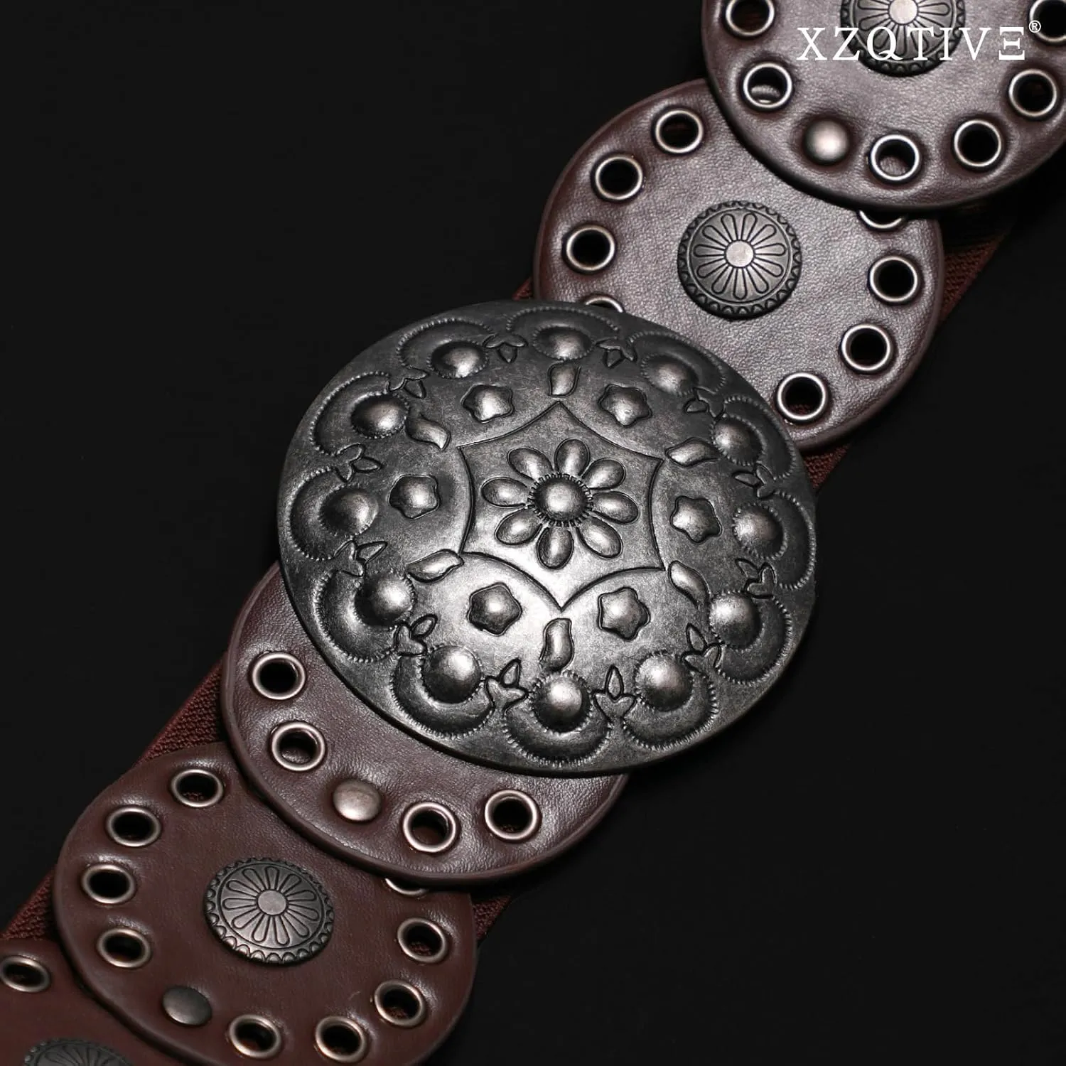 XZQTIVE Women's Western Belt with Concho Discs Adjustable Cowgirl Waist Belt Vintage Wide Disc Design for Dresses Jeans