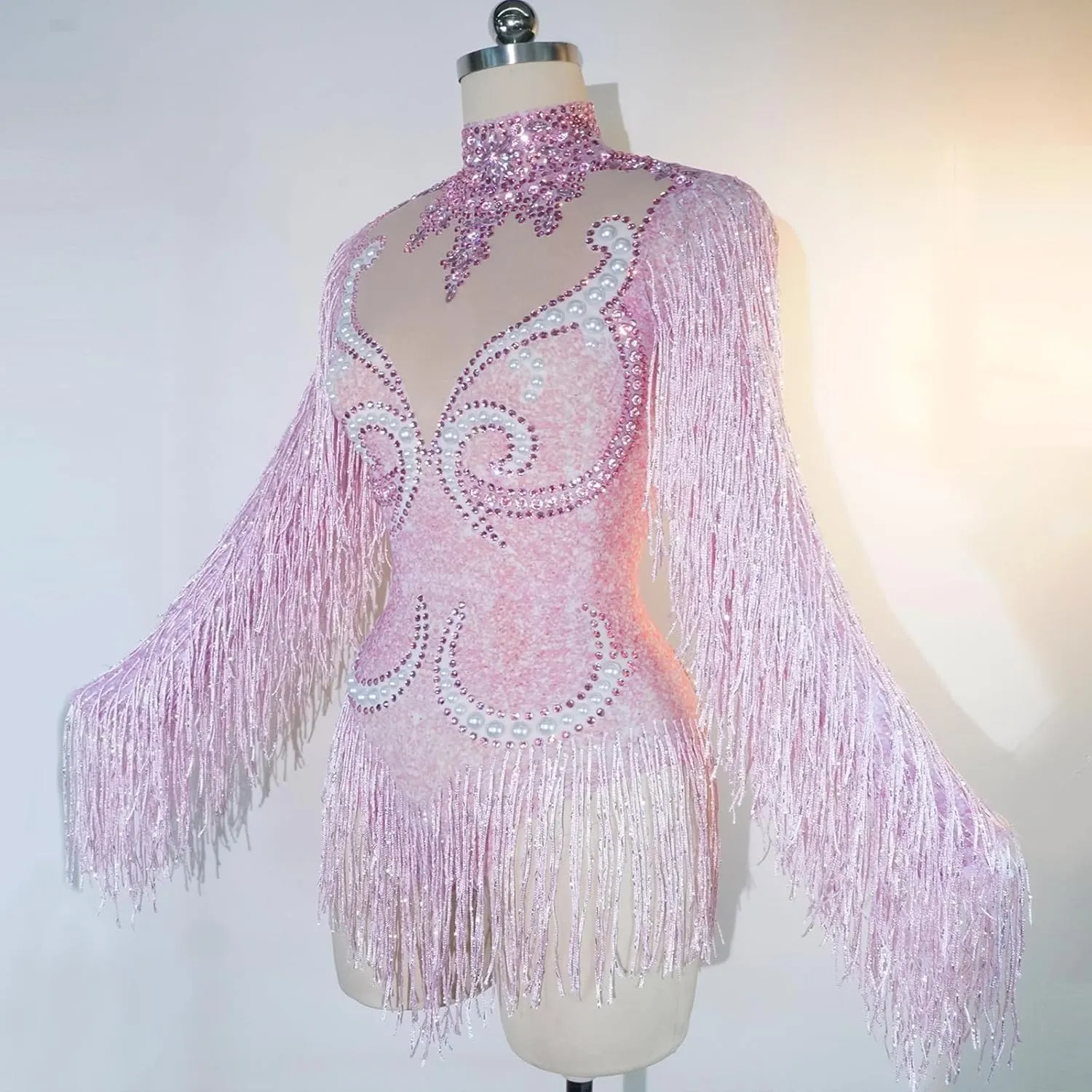 Youmeisha Sexy Fringe Rhinestone Bodysuit Mesh Perspective Women Birthday Party Outfit Team Dance Show Drag Queen Costumes