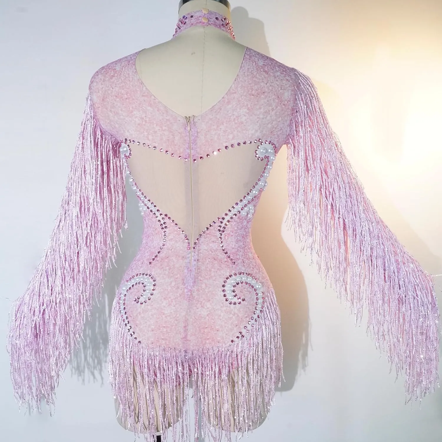 Youmeisha Sexy Fringe Rhinestone Bodysuit Mesh Perspective Women Birthday Party Outfit Team Dance Show Drag Queen Costumes