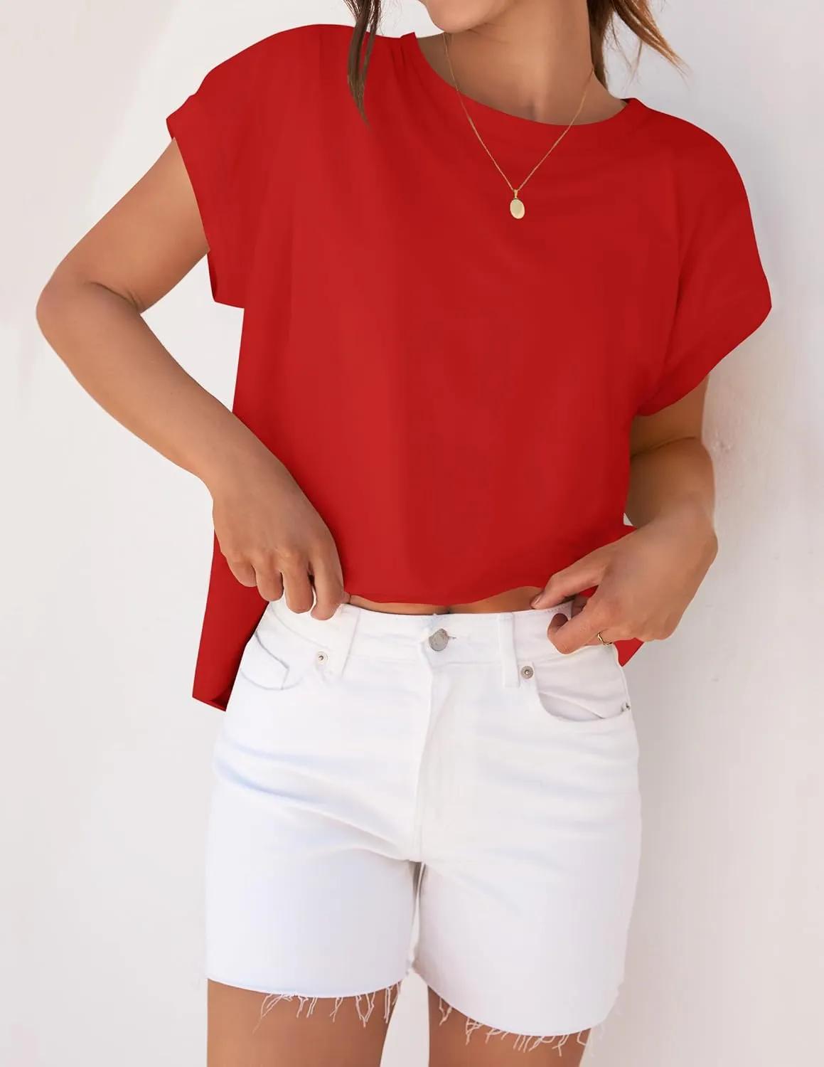 ZESICA Womens Summer Cap Sleeve Crewneck Tops Casual Loose Striped T-Shirts Basic Tees