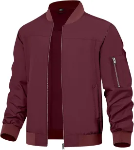 ZUTY Men's Bomber Jacket Lightweight Casual Spring Fall Windbreaker Coat with Zipper Pockets