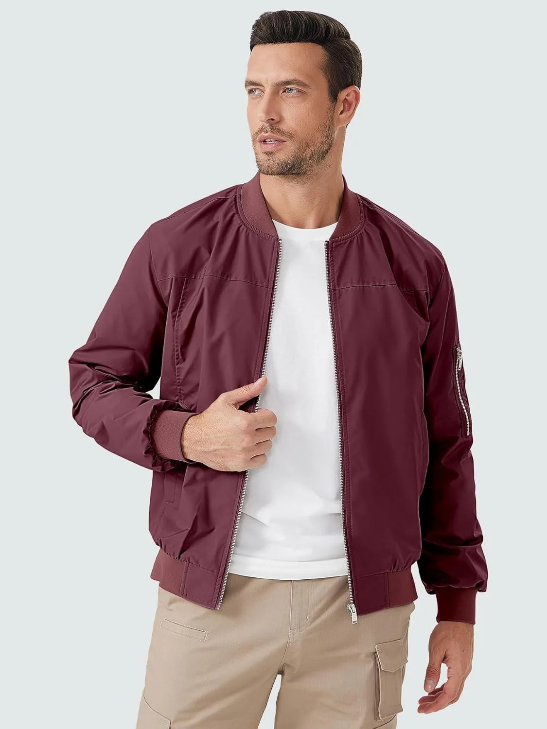 ZUTY Men's Bomber Jacket Lightweight Casual Spring Fall Windbreaker Coat with Zipper Pockets